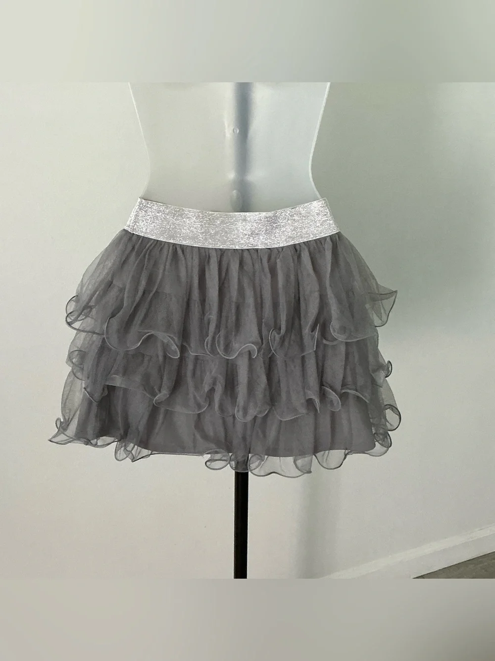 Justice Girls Size 16 Gray Tulle Tutu Skort Sparkly Waistband